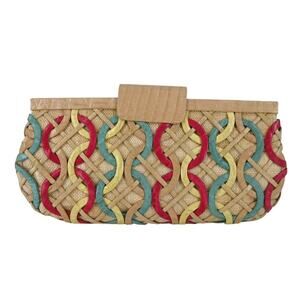 Nancy Gonzalez Multicolored Crocodile Beige Raffia Clutch Bag